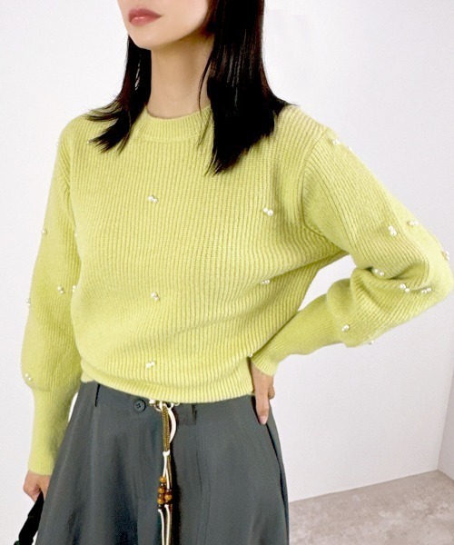 CLOTHY(クロシィ)の「【パール風モチーフが上品に輝くニットプルオーバー】パール付きニットトップス(ニット/セーター・レディース・ブラック/アイボリー/グリーン/ベージュ/オレンジ・FREE)」の7枚目の写真