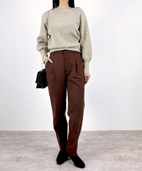 CLOTHY(クロシィ)の「【パール風モチーフが上品に輝くニットプルオーバー】パール付きニットトップス(ニット/セーター・レディース・ブラック/アイボリー/グリーン/ベージュ/オレンジ・FREE)」の13枚目の写真