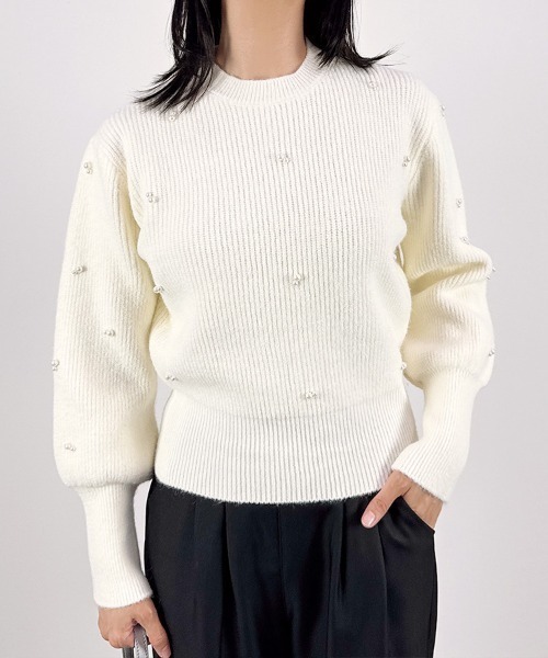 CLOTHY(クロシィ)の「【パール風モチーフが上品に輝くニットプルオーバー】パール付きニットトップス(ニット/セーター・レディース・ブラック/アイボリー/グリーン/ベージュ/オレンジ・FREE)」の22枚目の写真