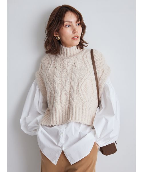 Mila Owen（ミラオーウェン）の「【セットアイテム】ケーブルベストシャツレイヤードSET（シャツ/ブラウス・レディース・ミント/グレー/アイボリー・F）」の4枚目の写真