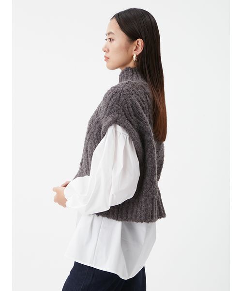 Mila Owen（ミラオーウェン）の「【セットアイテム】ケーブルベストシャツレイヤードSET（シャツ/ブラウス・レディース・ミント/グレー/アイボリー・F）」の6枚目の写真
