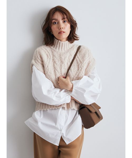 Mila Owen（ミラオーウェン）の「【セットアイテム】ケーブルベストシャツレイヤードSET（シャツ/ブラウス・レディース・ミント/グレー/アイボリー・F）」の12枚目の写真