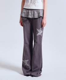 CHECKED FRILL SKIRT CUT-OFF BOOTS CUT PANTS CHARCOAL