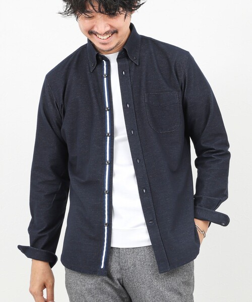 NOLLEY’S（ノーリーズ）の「起毛ジャージ テープBD 25AW（シャツ/ブラウス・メンズ・キナリ/ネイビー/ライトグレー・S/M/L/XL）」の3枚目の写真