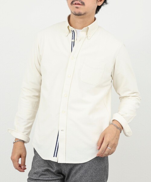 NOLLEY’S（ノーリーズ）の「起毛ジャージ テープBD 25AW（シャツ/ブラウス・メンズ・キナリ/ネイビー/ライトグレー・S/M/L/XL）」の2枚目の写真