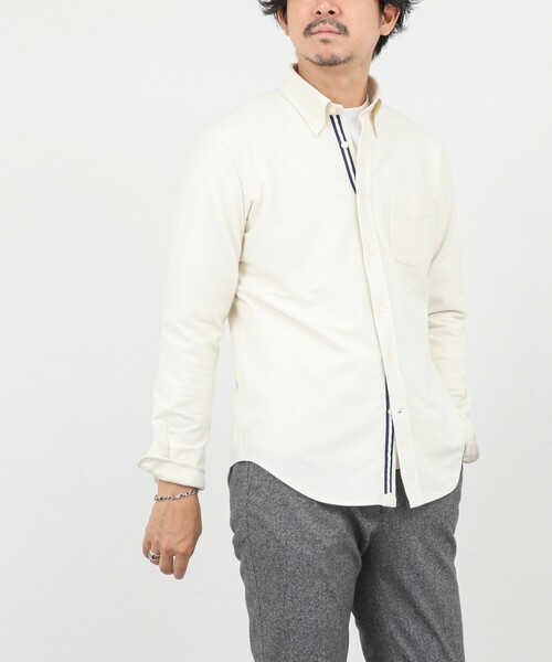 NOLLEY’S（ノーリーズ）の「起毛ジャージ テープBD 25AW（シャツ/ブラウス・メンズ・キナリ/ネイビー/ライトグレー・S/M/L/XL）」の12枚目の写真