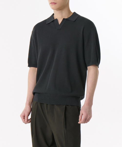 Coastch List neck knit polo‑shirt [Dark Grey]