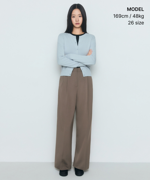 MUSINSA STANDARD WOMAN（ムシンサスタンダードウーマン）の「ウィメンズ ハイウエスト ワイド ヒドゥンバンディング スラックス [ダスティベージュ]（スラックス・レディース・その他・30/31/24/25/26/27/28/29）」の2枚目の写真