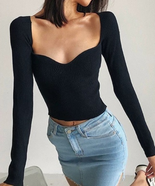 ampm（エーエムピーエム）の「スウィートネックリブニットトップス（ニット/セーター・レディース・ホワイト/ブラック・FREE）」の4枚目の写真