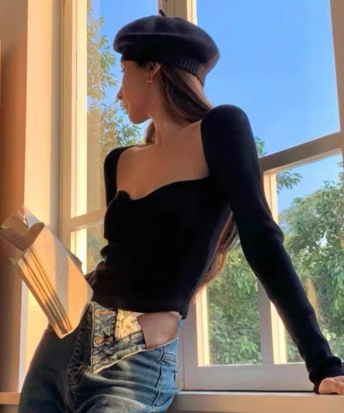 ampm（エーエムピーエム）の「スウィートネックリブニットトップス（ニット/セーター・レディース・ホワイト/ブラック・FREE）」の18枚目の写真