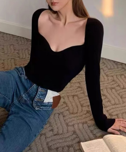 ampm（エーエムピーエム）の「スウィートネックリブニットトップス（ニット/セーター・レディース・ホワイト/ブラック・FREE）」の19枚目の写真