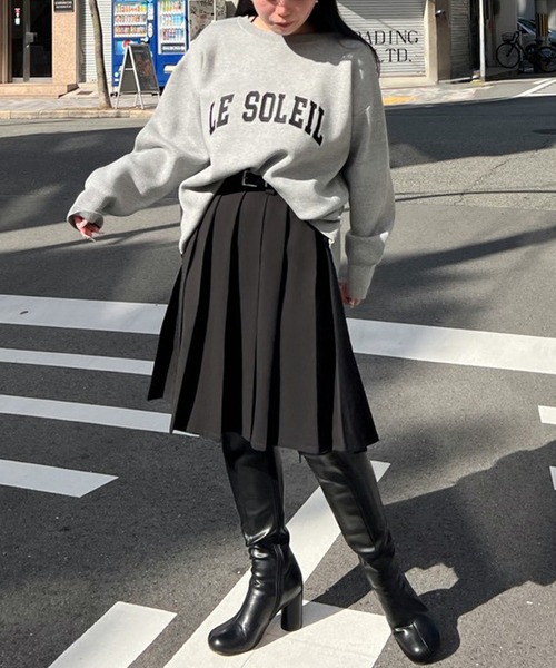 Narcissus(ナルシス)の「プリーツミディスカート/ミディアム丈/オフィスカジュアル/ベルト付き(スカート・レディース・グレー/ブラック・FREE)」の12枚目の写真