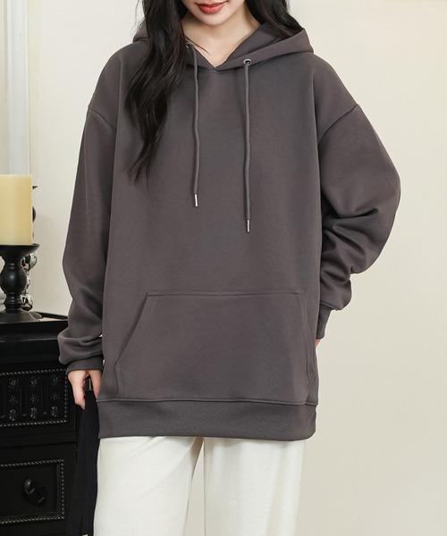 DAYRA（デイラ）の「フード付き ポケット 長袖 スウェット プルオーバー（パーカー・レディース・ダークグレー/ネイビー/ホワイト/ライトグレー/ブラック/グレイッシュベージュ・S/M/XL）」の4枚目の写真