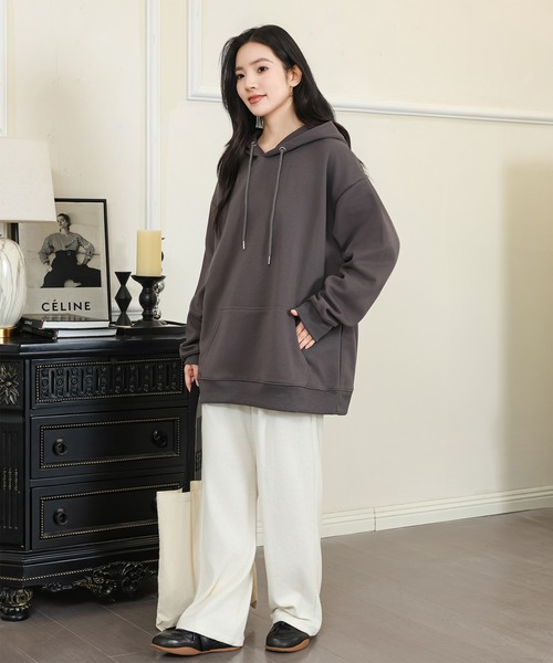 DAYRA（デイラ）の「フード付き ポケット 長袖 スウェット プルオーバー（パーカー・レディース・ダークグレー/ネイビー/ホワイト/ライトグレー/ブラック/グレイッシュベージュ・S/M/XL）」の15枚目の写真