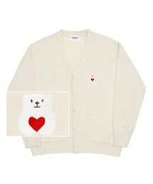 GRAVER（グレーバー）の「[UNISEX] POLABEAR RED HEART EMBROIDERED KNIT CARDIGAN_CREAM.（カーディガン/ボレロ・メンズ）」