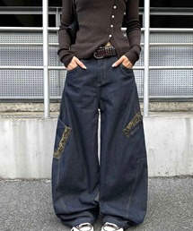 CANVAS+（キャンバスプラス）の「【CANVAS＋】レオパード切り替えビッグポケットルーズデニムパンツ（デニムパンツ）」