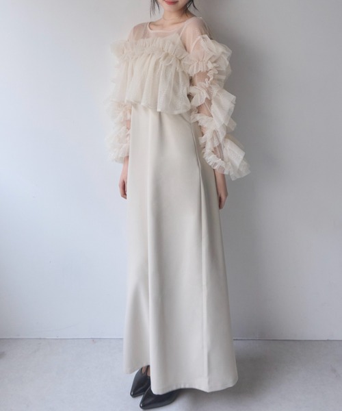 フリルラメチュールオケージョンワンピース（ワンピース）｜mellowneon