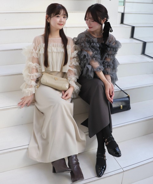 mellowneon フリルラメチュールオケージョンワンピース アイボリー フリルラメチュールオケージョンワンピース（ワンピース）｜mellowneon