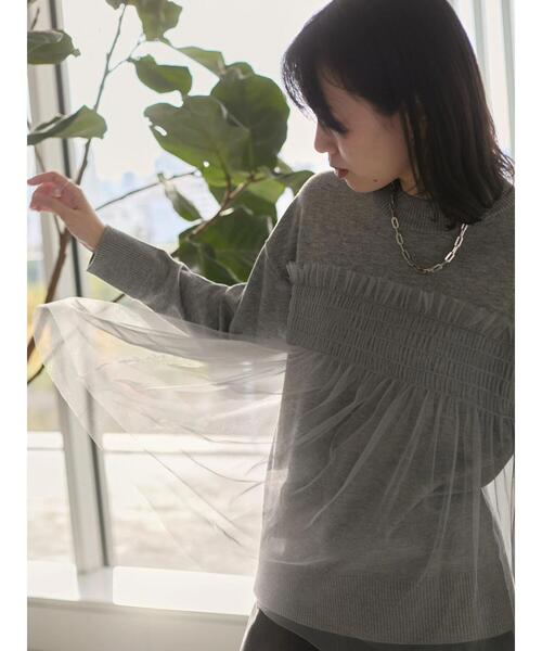 Samansa Mos2 blue(サマンサモスモスブルー)の「◎チュールドッキングニット(ニット/セーター・レディース・ベージュ/ブラック/グレー・F)」の3枚目の写真