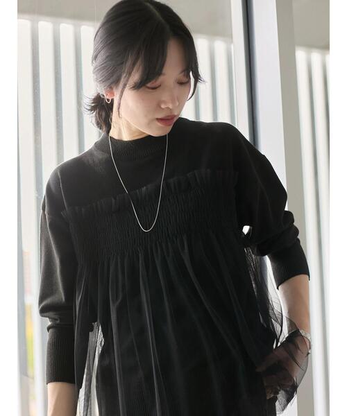 Samansa Mos2 blue(サマンサモスモスブルー)の「◎チュールドッキングニット(ニット/セーター・レディース・ベージュ/ブラック/グレー・F)」の2枚目の写真