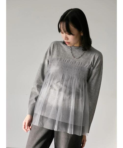 Samansa Mos2 blue(サマンサモスモスブルー)の「◎チュールドッキングニット(ニット/セーター・レディース・ベージュ/ブラック/グレー・F)」の10枚目の写真