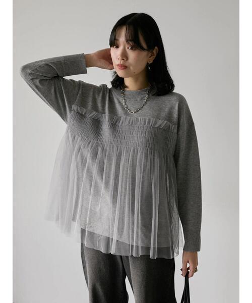 Samansa Mos2 blue(サマンサモスモスブルー)の「◎チュールドッキングニット(ニット/セーター・レディース・ベージュ/ブラック/グレー・F)」の11枚目の写真