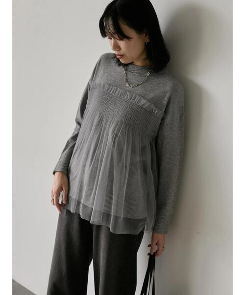 Samansa Mos2 blue(サマンサモスモスブルー)の「◎チュールドッキングニット(ニット/セーター・レディース・ベージュ/ブラック/グレー・F)」の5枚目の写真