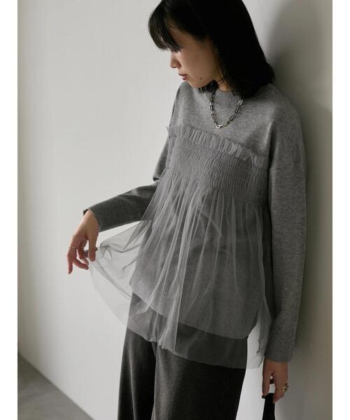 Samansa Mos2 blue(サマンサモスモスブルー)の「◎チュールドッキングニット(ニット/セーター・レディース・ベージュ/ブラック/グレー・F)」の6枚目の写真