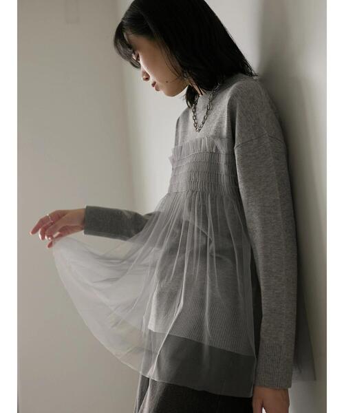 Samansa Mos2 blue(サマンサモスモスブルー)の「◎チュールドッキングニット(ニット/セーター・レディース・ベージュ/ブラック/グレー・F)」の7枚目の写真