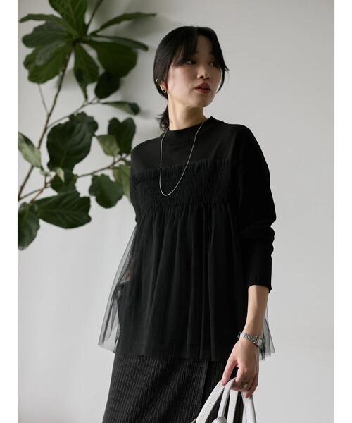 Samansa Mos2 blue(サマンサモスモスブルー)の「◎チュールドッキングニット(ニット/セーター・レディース・ベージュ/ブラック/グレー・F)」の18枚目の写真