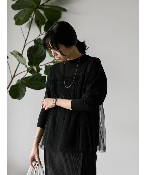 Samansa Mos2 blue(サマンサモスモスブルー)の「◎チュールドッキングニット(ニット/セーター・レディース・ベージュ/ブラック/グレー・F)」の19枚目の写真