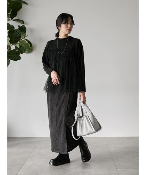 Samansa Mos2 blue(サマンサモスモスブルー)の「◎チュールドッキングニット(ニット/セーター・レディース・ベージュ/ブラック/グレー・F)」の20枚目の写真