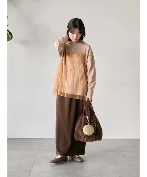 Samansa Mos2 blue(サマンサモスモスブルー)の「◎チュールドッキングニット(ニット/セーター・レディース・ベージュ/ブラック/グレー・F)」の12枚目の写真