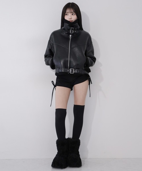 me+em select(ミームセレクト)の「【 新色追加!/3color 】B-3ベルテッドヴィンテージレザーボアムートンジャケット / B-3 belted vintage leather boa mouton jacket(ムートンコート・レディース・ブラック/ダークブラウン/ブラウン・FREE)」の21枚目の写真
