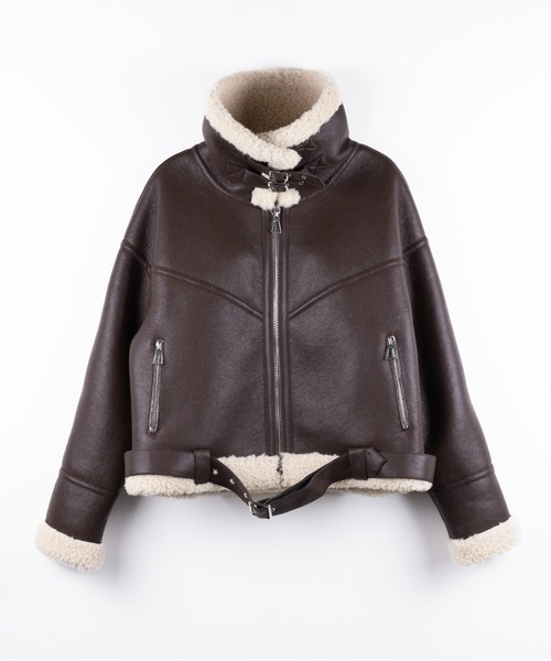 美品 POINT 最高級ラムレザー ベルテッド ロング ボア ムートンコート 美品 POINT 最高級ラムレザー ベルテッド ロング ボア ムートンコート
