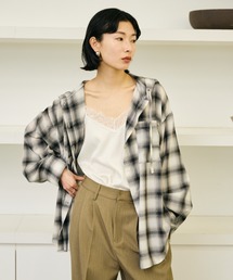 AIC. | シアーチェックフーディーオーバーシャツ(シャツ/ブラウス)