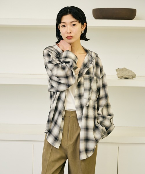 AIC.（エーアイシー）の「シアーチェックフーディーオーバーシャツ（シャツ/ブラウス・レディース・その他1・FREE）」の5枚目の写真