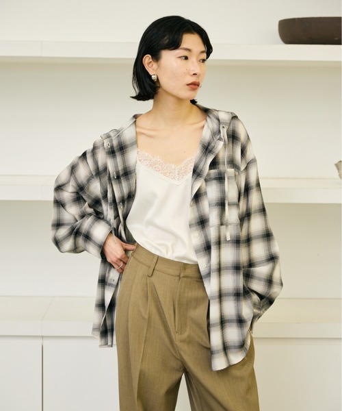 AIC.（エーアイシー）の「シアーチェックフーディーオーバーシャツ（シャツ/ブラウス・レディース・その他1・FREE）」の6枚目の写真