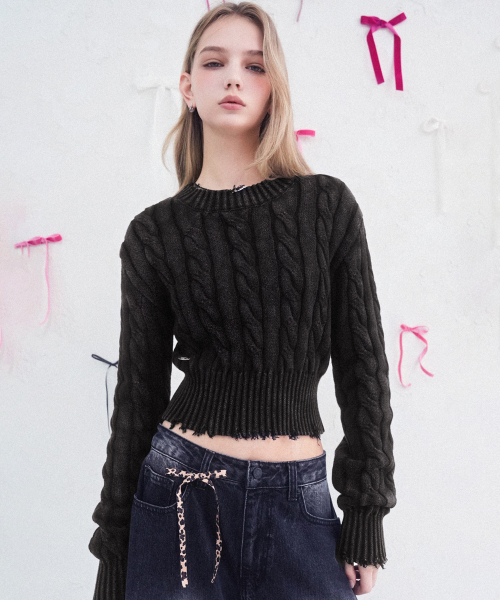 Vivacious(ビバシャス)の「Erica Round Damage Knit - 3COL(ニット/セーター・レディース・ブラック/ピンク/ネイビー・FREE)」の9枚目の写真