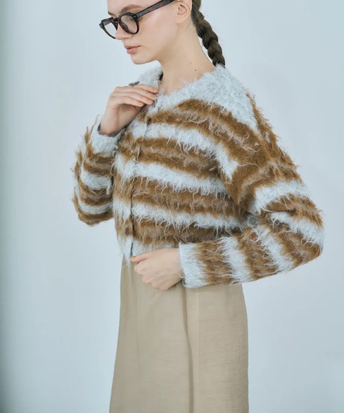 merrylatte(メリーラテ)の「multi border shaggy knit(ニット/セーター・レディース・ベージュ・FREE)」の1枚目の写真