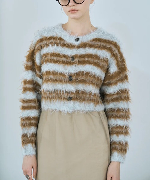 merrylatte(メリーラテ)の「multi border shaggy knit(ニット/セーター・レディース・ベージュ・FREE)」の2枚目の写真