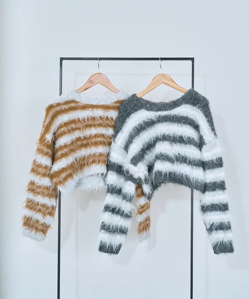 merrylatte(メリーラテ)の「multi border shaggy knit(ニット/セーター・レディース・ベージュ・FREE)」の17枚目の写真