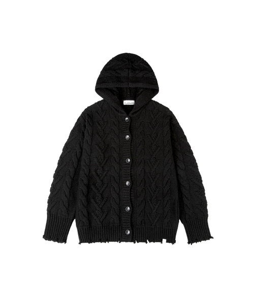 TUOMIO（トゥオミオ）の「DAMAGED CABLE CARDIGAN [BLACK]（カーディガン/ボレロ・レディース・その他・1/2）」の2枚目の写真