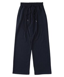 ピンタックワイドスウェットパンツ-ネイビー