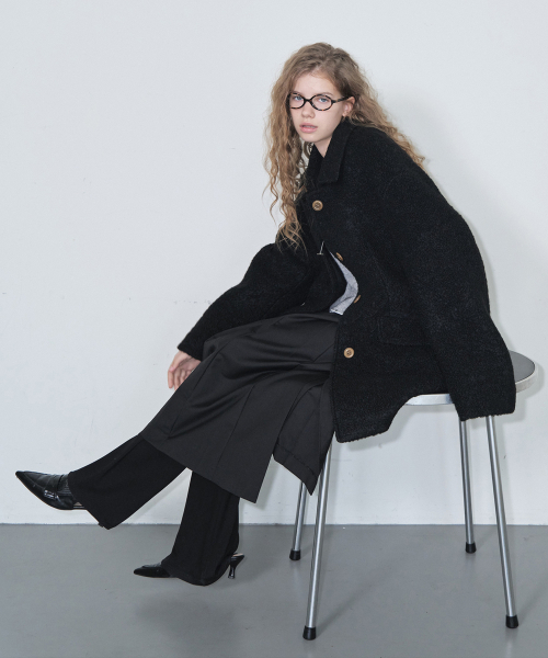 25 Winter_ Black Boucle Half Coat