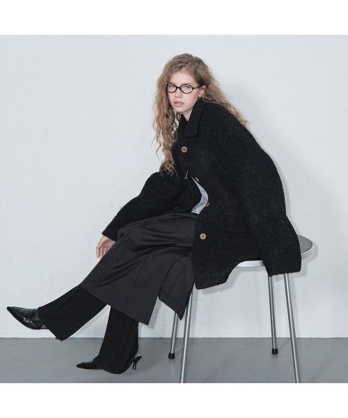 25 Winter_ Black Boucle Half Coat