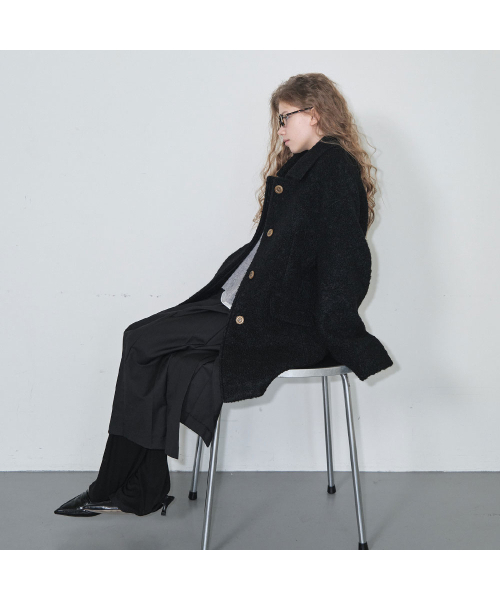 25 Winter_ Black Boucle Half Coat