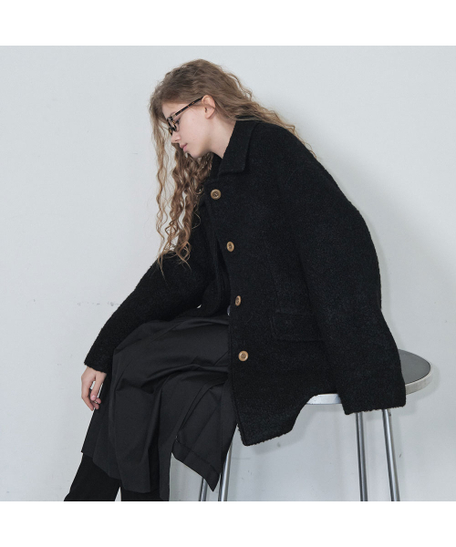 25 Winter_ Black Boucle Half Coat