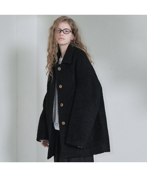 25 Winter_ Black Boucle Half Coat