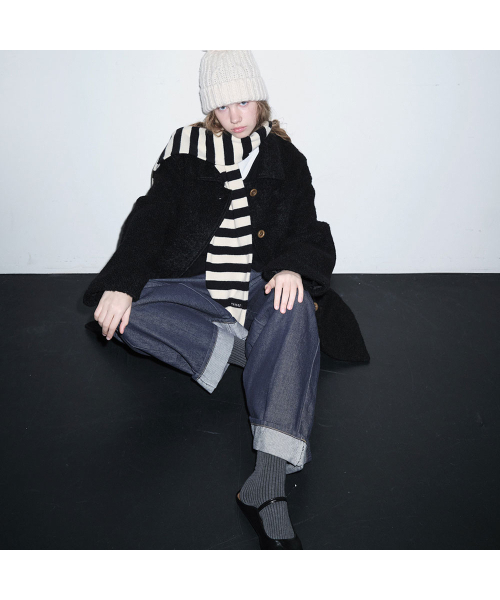 25 Winter_ Black Boucle Half Coat